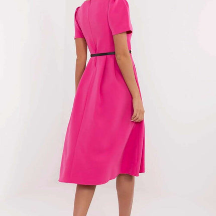 Flared Midi Dress Classic Feminine Stretch Belted Elegance - Très Elite