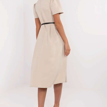 Flared Midi Dress Classic Feminine Stretch Belted Elegance - Très Elite