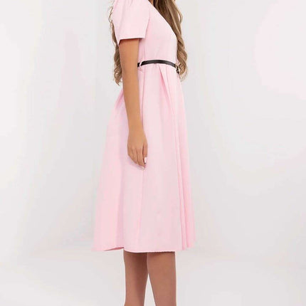 Flared Midi Dress Classic Feminine Stretch Belted Elegance - Très Elite
