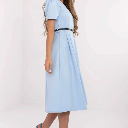 Flared Midi Dress Classic Feminine Stretch Belted Elegance - Très Elite
