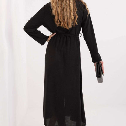 Flared Midi Shirt Dress with Classic Collar & Brooch Details - Très Elite