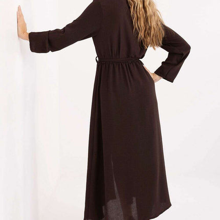 Flared Midi Shirt Dress with Classic Collar & Brooch Details - Très Elite