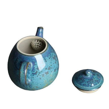 Floating Blue Jade Dragon Teapot with Crystal Handle and Gold Accents - Luxury Yuzhou Junyao Tea Set - Très Elite