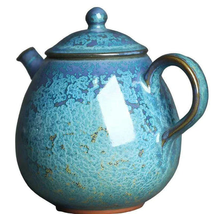 Floating Blue Jade Dragon Teapot with Crystal Handle and Gold Accents - Luxury Yuzhou Junyao Tea Set - Très Elite