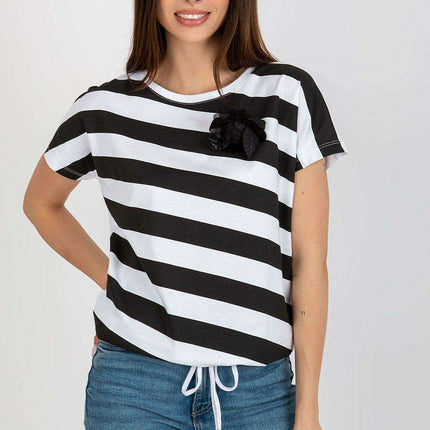 Floral Accent Striped Blouse