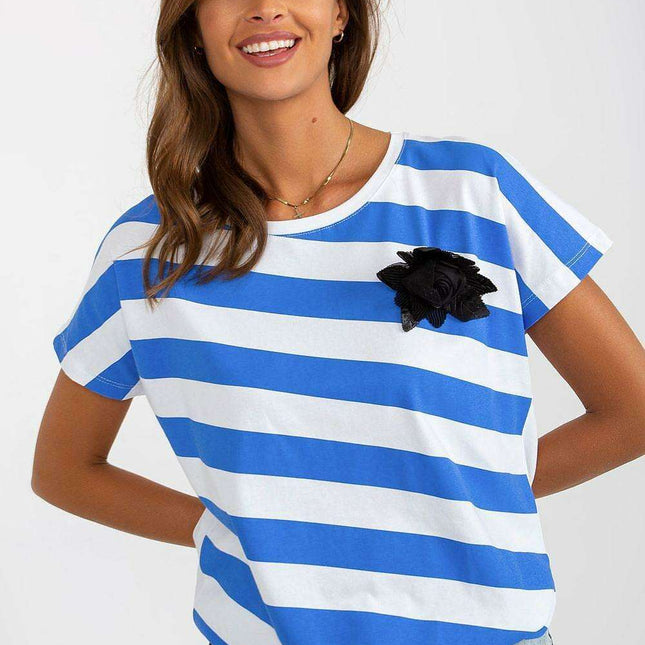 Floral Accent Striped Blouse