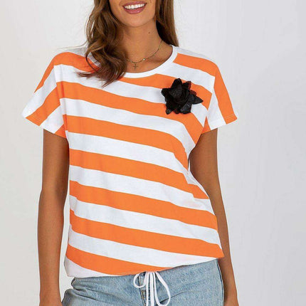 Floral Accent Striped Blouse