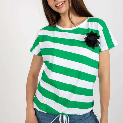 Floral Accent Striped Blouse