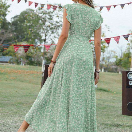 Floral Boho Chic V-Neck Tie-Front Maxi Dress - Très Elite