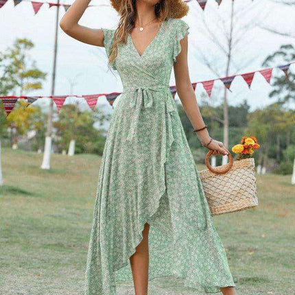 Floral Boho Chic V-Neck Tie-Front Maxi Dress - Très Elite