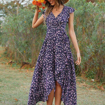 Floral Boho Chic V-Neck Tie-Front Maxi Dress - Très Elite