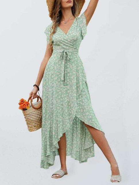 Floral Boho Chic V-Neck Tie-Front Maxi Dress