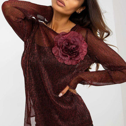 Floral Brooch Adorned Blouse with Strapless Design - Très Elite