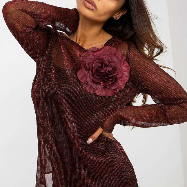 Floral Brooch Adorned Blouse with Strapless Design - Très Elite