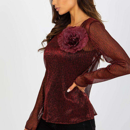 Floral Brooch Adorned Blouse with Strapless Design - Très Elite