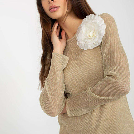 Floral Brooch Adorned Blouse with Strapless Design - Très Elite