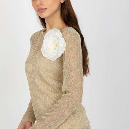 Floral Brooch Adorned Blouse with Strapless Design - Très Elite
