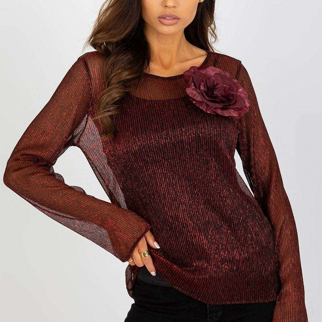 Floral Brooch Adorned Blouse with Strapless Design - Très Elite