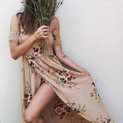 Floral Charm One-Shoulder Chiffon Maxi Dress - Très Elite