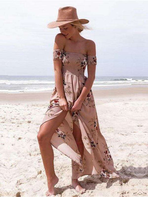 Floral Charm One-Shoulder Chiffon Maxi Dress