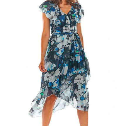 Floral Chiffon Cocktail Dress with Asymmetrical Elegance - Très Elite