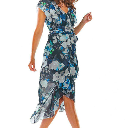 Floral Chiffon Cocktail Dress with Asymmetrical Elegance - Très Elite