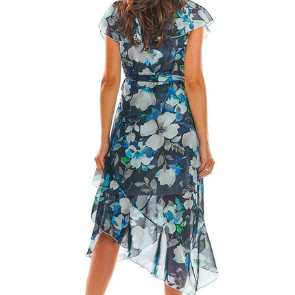 Floral Chiffon Cocktail Dress with Asymmetrical Elegance - Très Elite