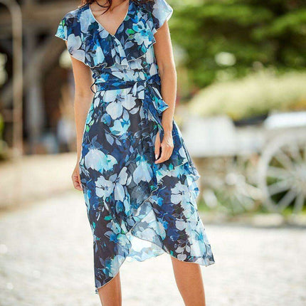 Floral Chiffon Cocktail Dress with Asymmetrical Elegance - Très Elite