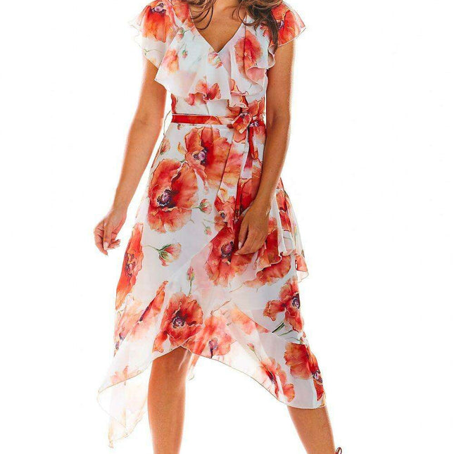 Floral Chiffon Cocktail Dress with Asymmetrical Elegance