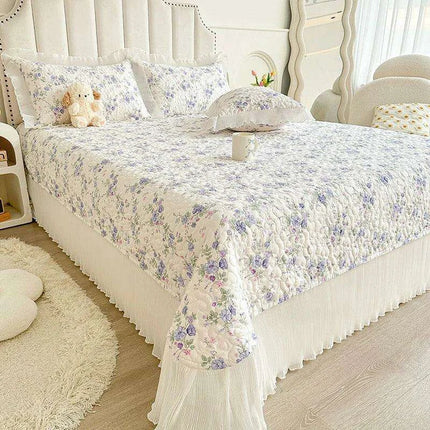 Floral Cotton Bedspread Quilted Mattress Protector - 100% Soft Skin-Friendly Bedding Cover - Très Elite