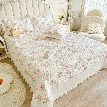 Floral Cotton Bedspread Quilted Mattress Protector - 100% Soft Skin-Friendly Bedding Cover - Très Elite
