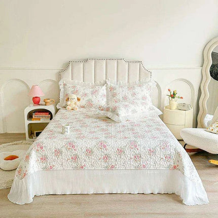 Floral Cotton Bedspread Quilted Mattress Protector - 100% Soft Skin-Friendly Bedding Cover - Très Elite