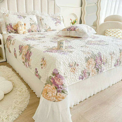 Floral Cotton Bedspread Quilted Mattress Protector - 100% Soft Skin-Friendly Bedding Cover - Très Elite