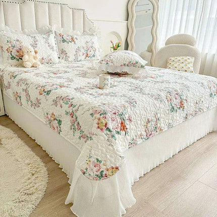 Floral Cotton Bedspread Quilted Mattress Protector - 100% Soft Skin-Friendly Bedding Cover - Très Elite