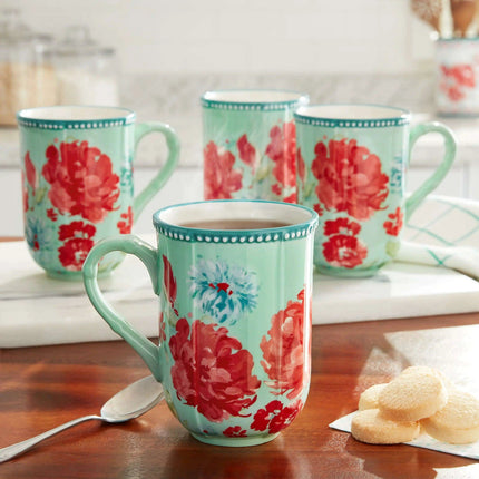 Floral Delight Stoneware Mug Set - 23 fl oz, 4-Piece Collection - Très Elite