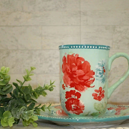 Floral Delight Stoneware Mug Set - 23 fl oz, 4-Piece Collection - Très Elite
