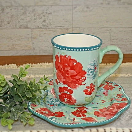 Floral Delight Stoneware Mug Set - 23 fl oz, 4-Piece Collection - Très Elite
