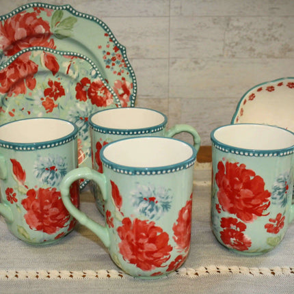 Floral Delight Stoneware Mug Set - 23 fl oz, 4-Piece Collection - Très Elite