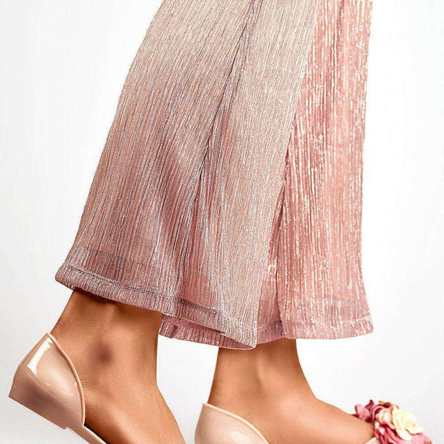Floral Design Open-Toe Slip-On Flats - Très Elite