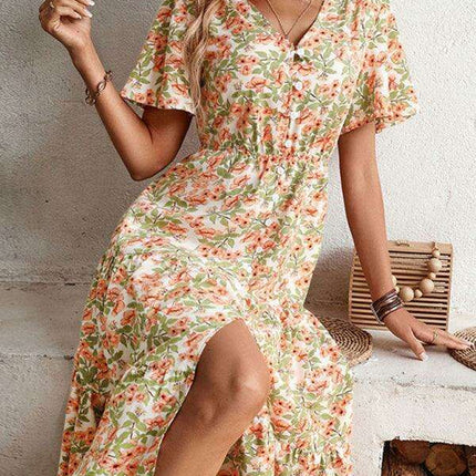 Floral Elegance Button Slit Dress - The Ultimate Spring-Summer Fashion Must-Have - Très Elite