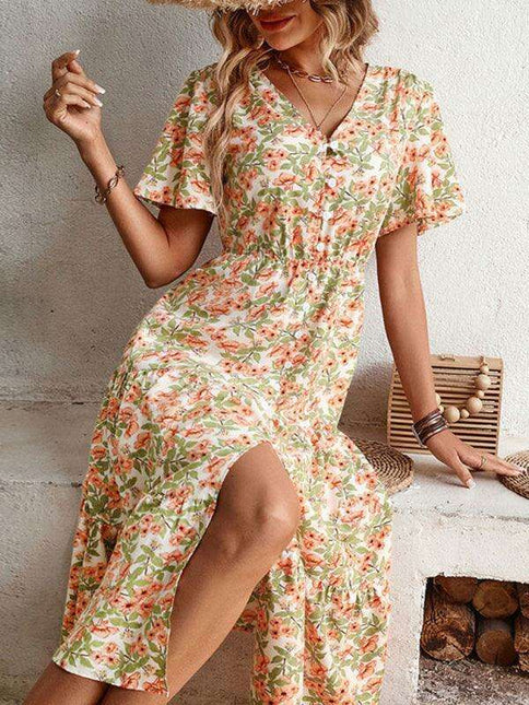 Floral Elegance Button Slit Dress - The Ultimate Spring-Summer Fashion Must-Have
