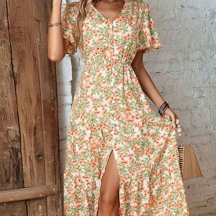 Floral Elegance Button Slit Dress - The Ultimate Spring-Summer Fashion Must-Have - Très Elite