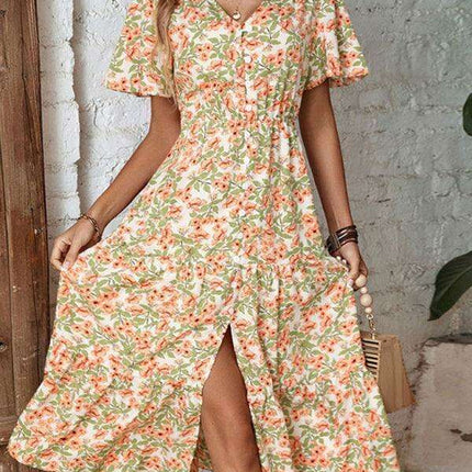 Floral Elegance Button Slit Dress - The Ultimate Spring-Summer Fashion Must-Have