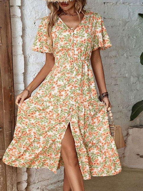 Floral Elegance Button Slit Dress - The Ultimate Spring-Summer Fashion Must-Have