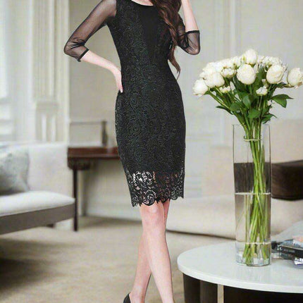 Floral Elegance Lace Cocktail Dress by Marselini - Très Elite