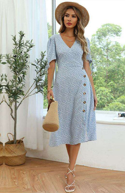 Floral Elegance Maxi Dress with Stylish Slit and Puff Sleeves