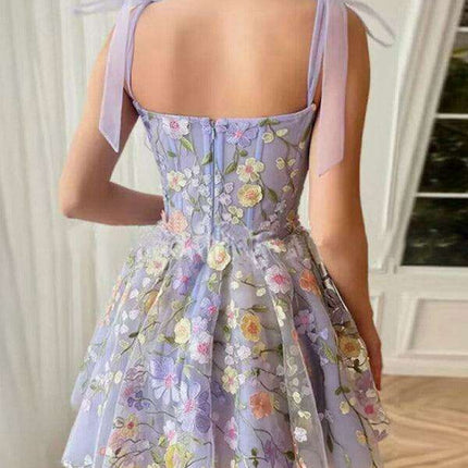 Floral Elegance Suspender Dress with 3D Petal Accents - Très Elite