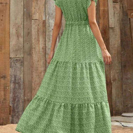 Floral Elegance V-Neck A-Line Dress for Women - Spring/Summer Style - Très Elite