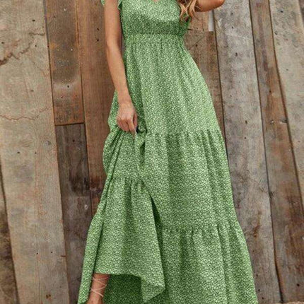 Floral Elegance V-Neck A-Line Dress for Women - Spring/Summer Style - Très Elite