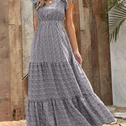 Floral Elegance V-Neck A-Line Dress for Women - Spring/Summer Style - Très Elite